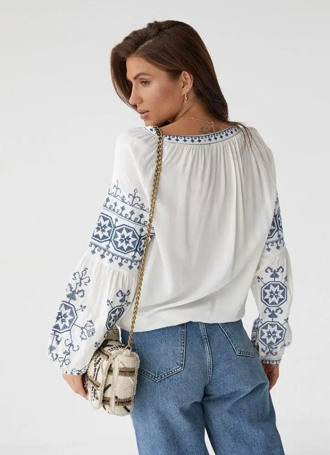 Bohemian Style Embroidered Blouse, A Touch of Bohemian Elegance