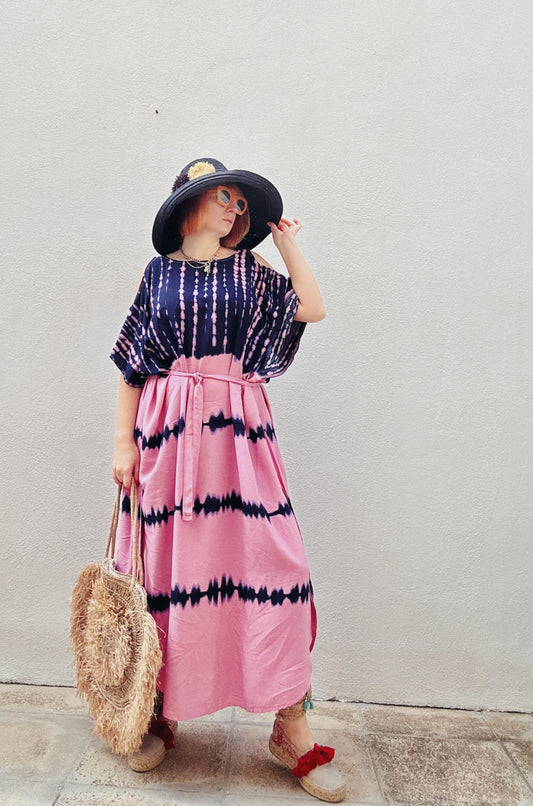 Lounge Wear Summer Dress with Tie-Dye Print Dressing Gown Resort Holiday Wear