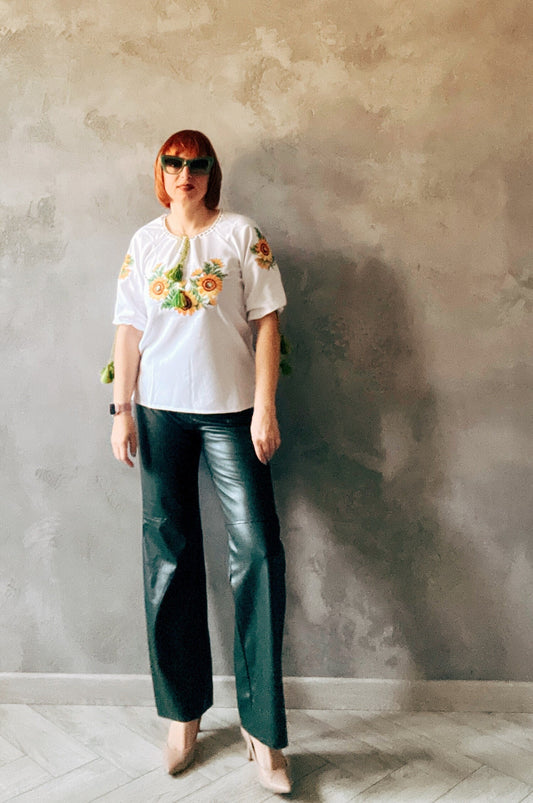 XXS-5XL Gorgeous Ukrainian Petrykivka Embroidered Blouse with Sunflowers