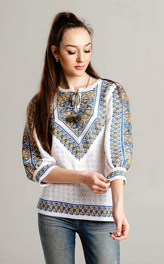 Summer Crochet Knit Vyshyvanka for Women with Tryzub