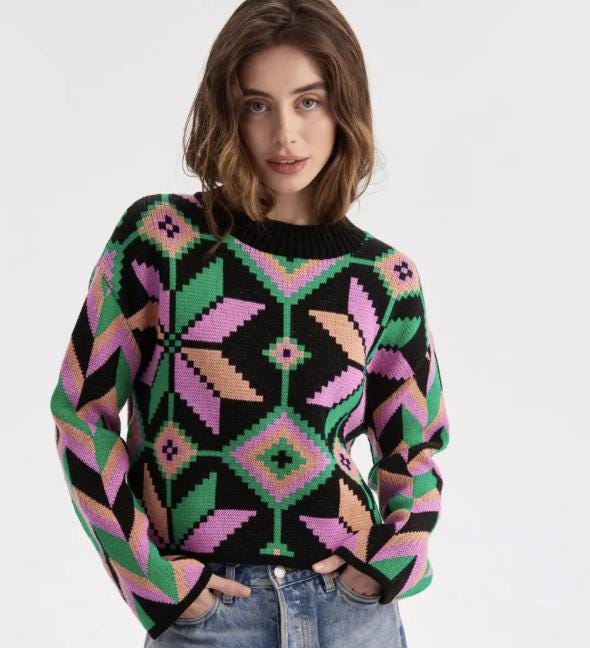 Artisitc Folklore Ornament Knit Oversized Sweater