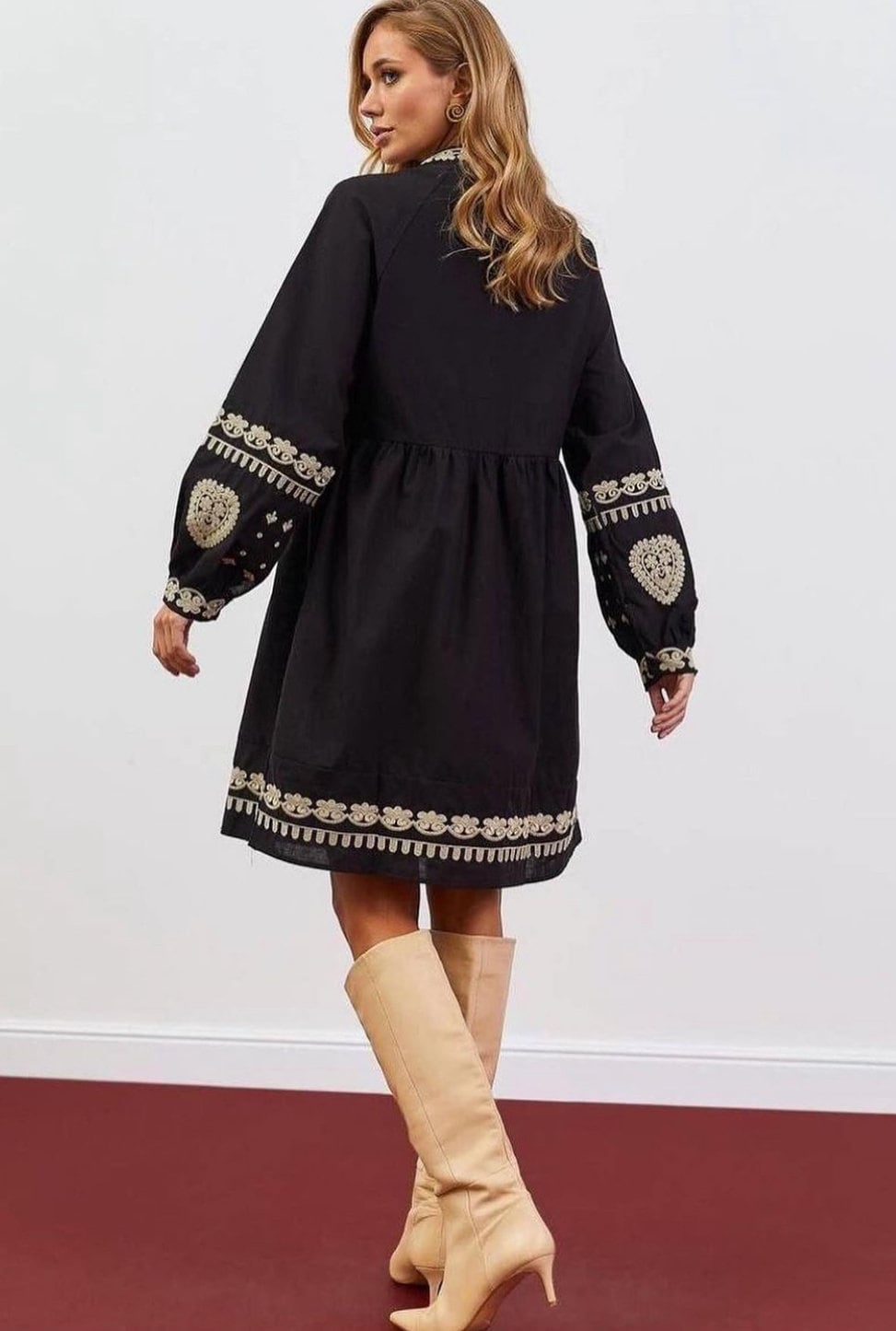 Stylish Embroidered Oversize  Black Summer Boho Vyshyvanka Dress