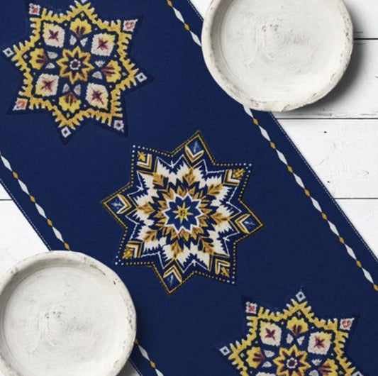 Joyful New Year Kitchen Table Runner with Ukrainian Motif