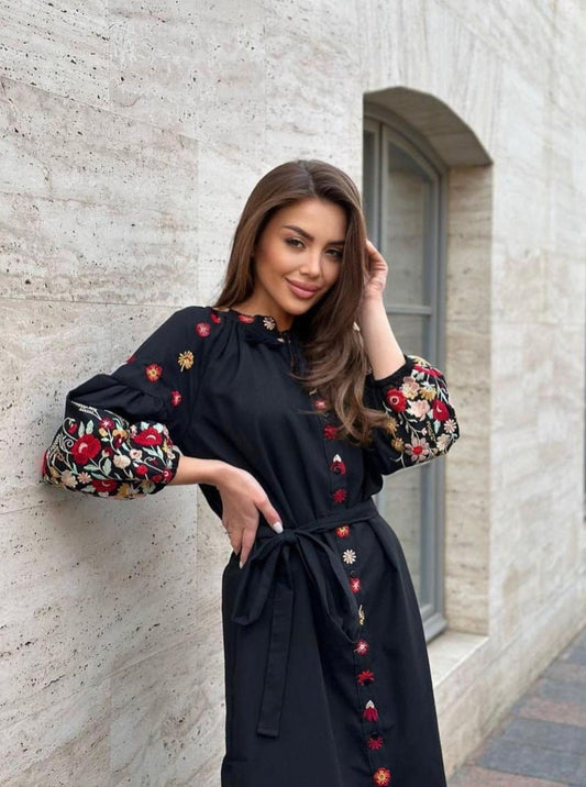 Poised Black Summer Dress with Feminine Embroidery Resort-Ready Effortless Elegance