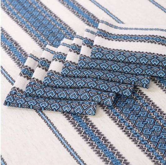 High Quality Thick Blue Ukrainian Traditional Tablecloth with Embroidery – Set with 6 Napkins