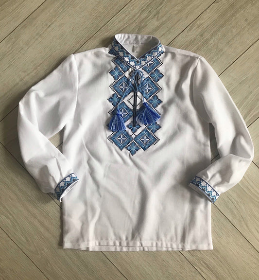 2-10YO Cotton Ukrainian Blue Embriodered Vyshyvanka Boys Shirt