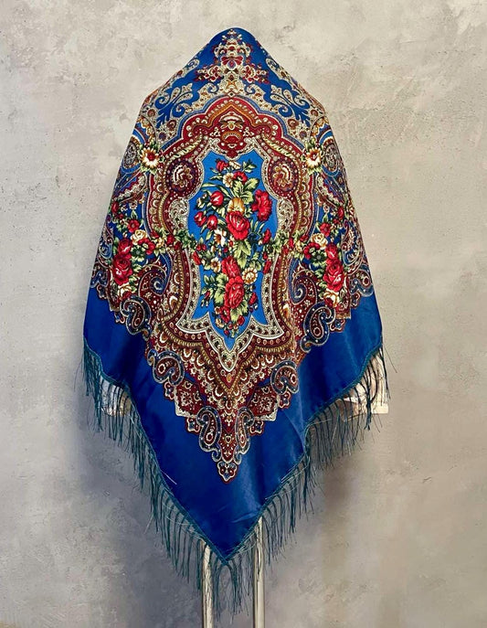 Gorgeous Extra-Large Ethnic Ukrainian Shawl with Flowers Timeless Elegance