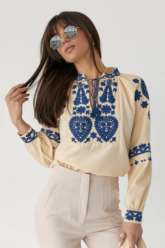 Folk Nouveau Bohemian Style Embroidered Blouse for Women