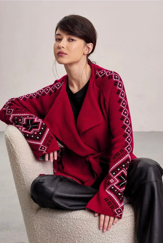 Geometric Cozy Cardigan with Traditional Ukrainian Embroidery-Inspired Motifs
