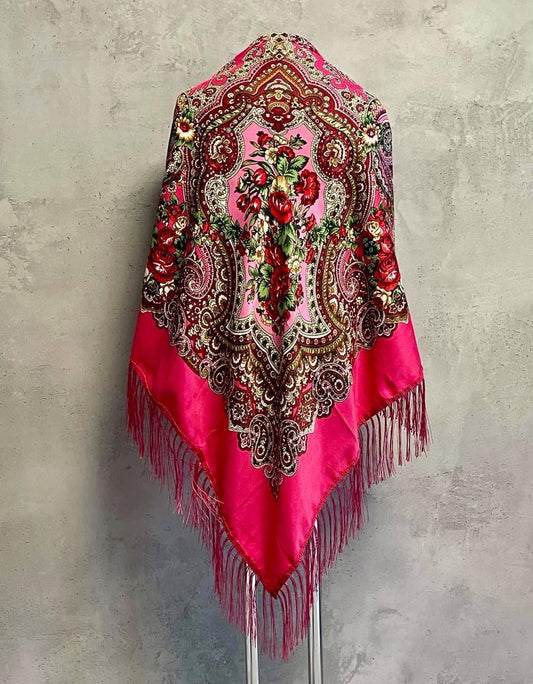 Gorgeous Extra-Large Ukrainian Floral Scarf Ethnic Ukrainian Shawl with Flowers