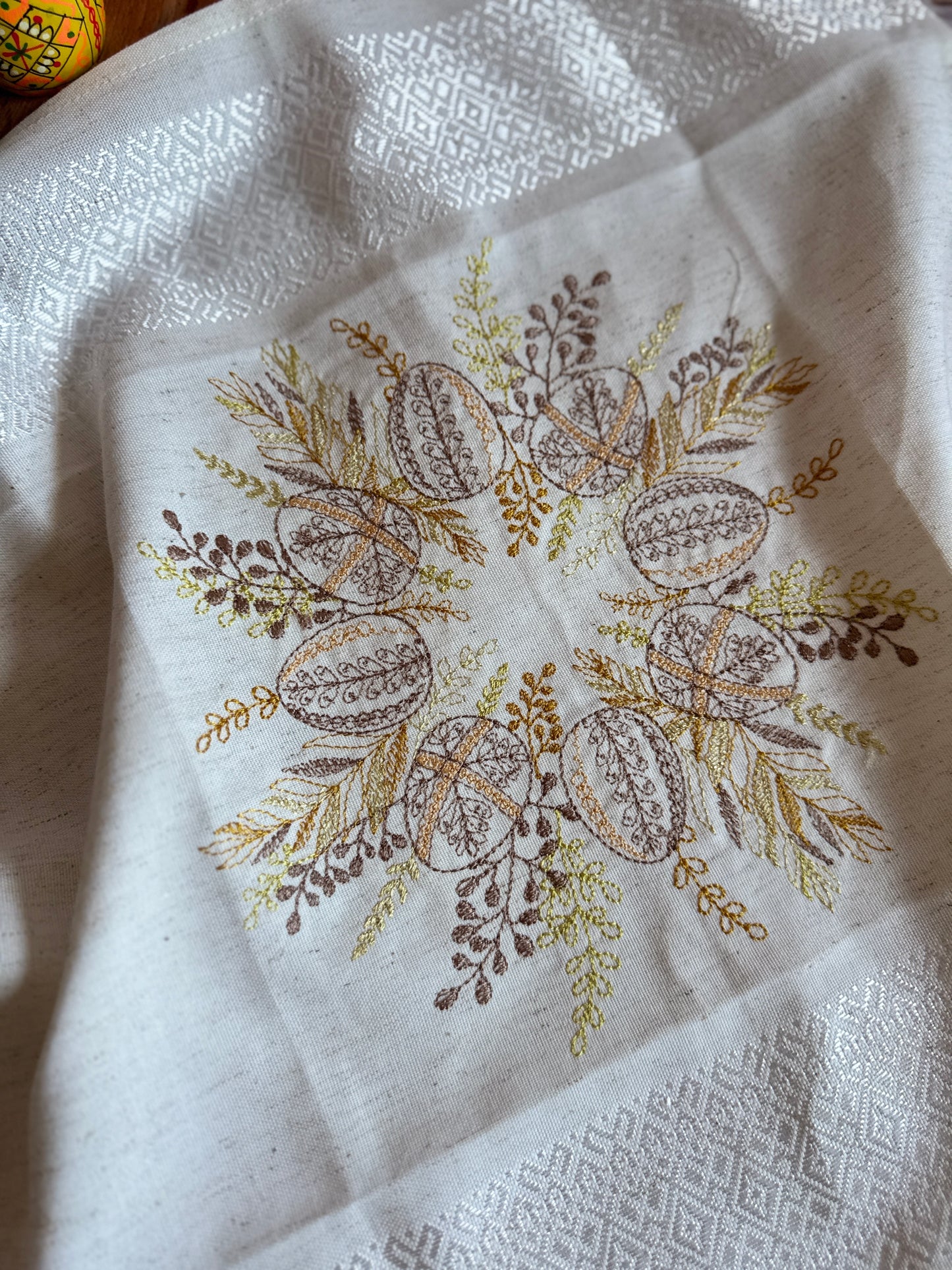Beige Easter Napkin Ukrainian Embroidered Easter Basket Cover