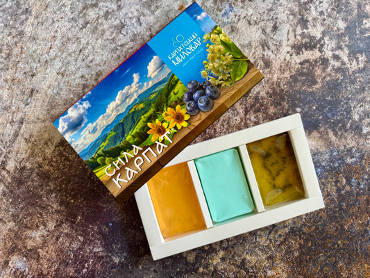 Natural Carpathian Handmade Soap Gift Set – Linden, Blueberry & Celandine Trio