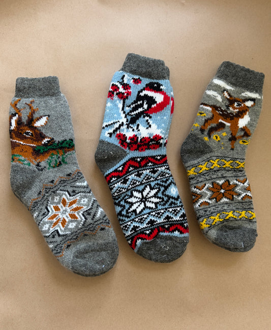 Artisan Wool Winter Socks with Scandinavian Patterns Ukrainian Souvenir