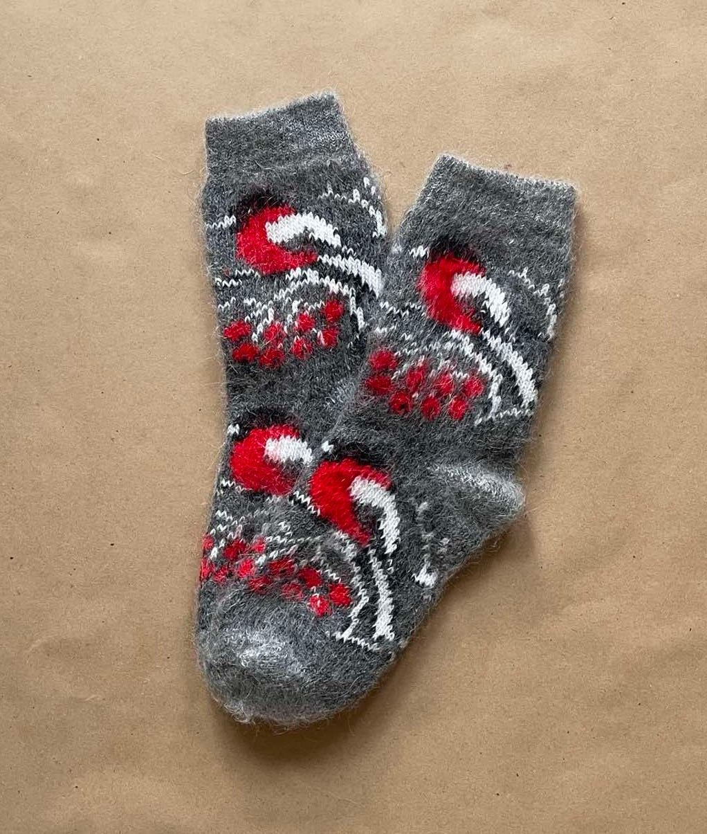 Warm Goat Down Socks with Winter Motif