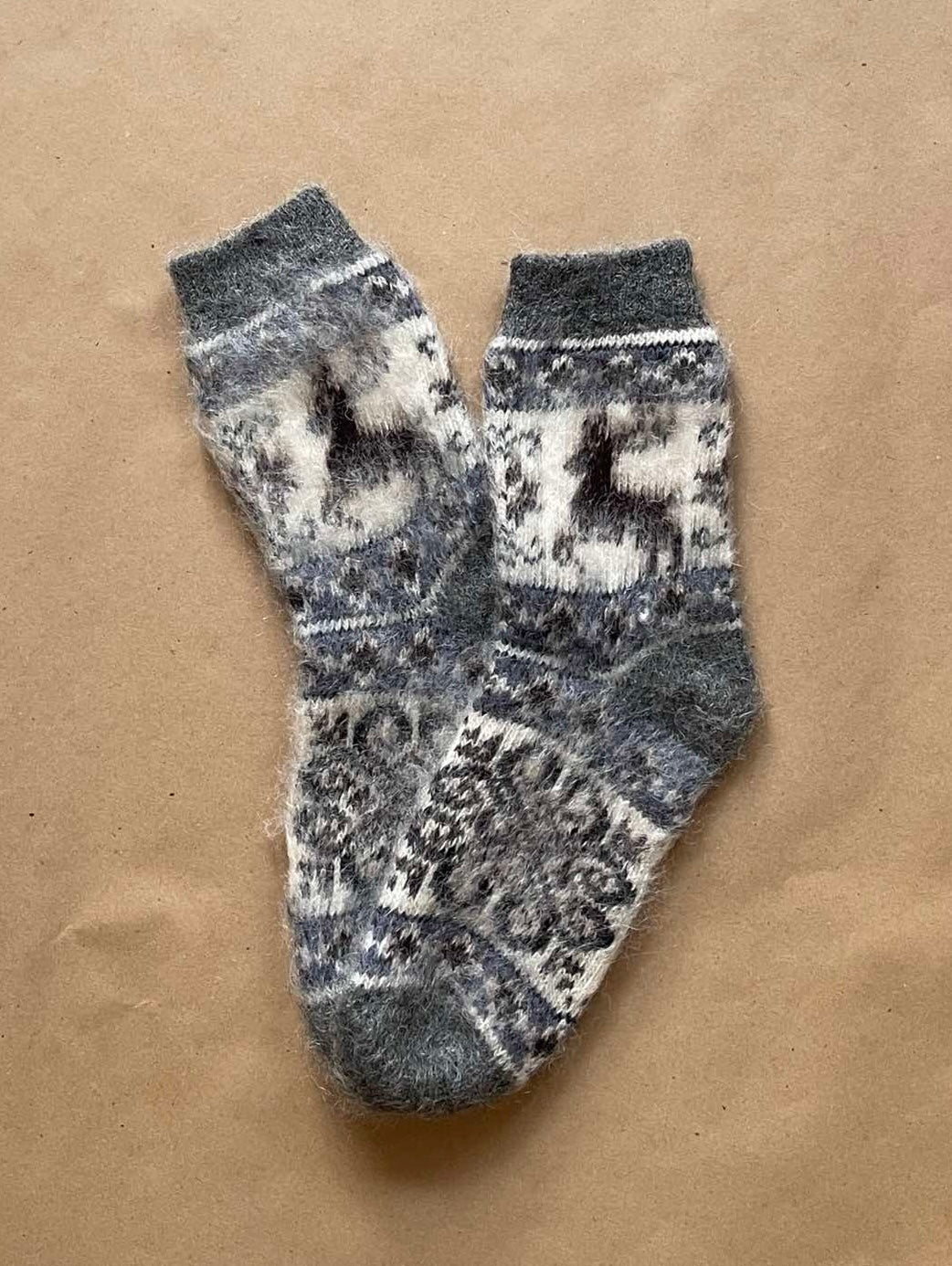 Warm Goat Down Socks with Winter Motif
