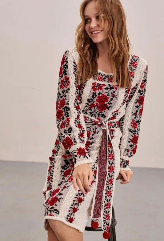 XS-4XL Timeless Classy Knitted Ukrainian Dress with Floral Pattern