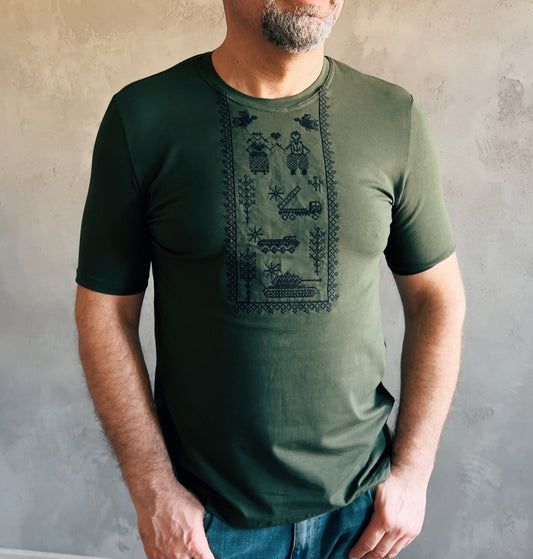 S-3XL Military-Style Vyshyvanka T-Shirt Inspired by Zelensky’s Iconic Look