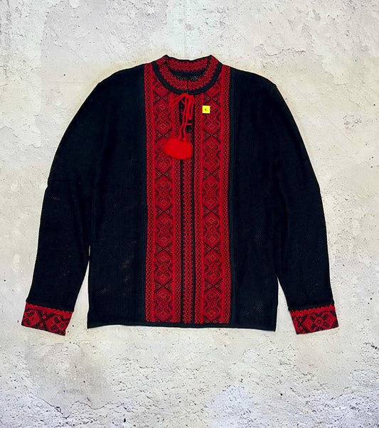 S-4XL Modern Black Knit Summer Ukrainian Shirt for Men