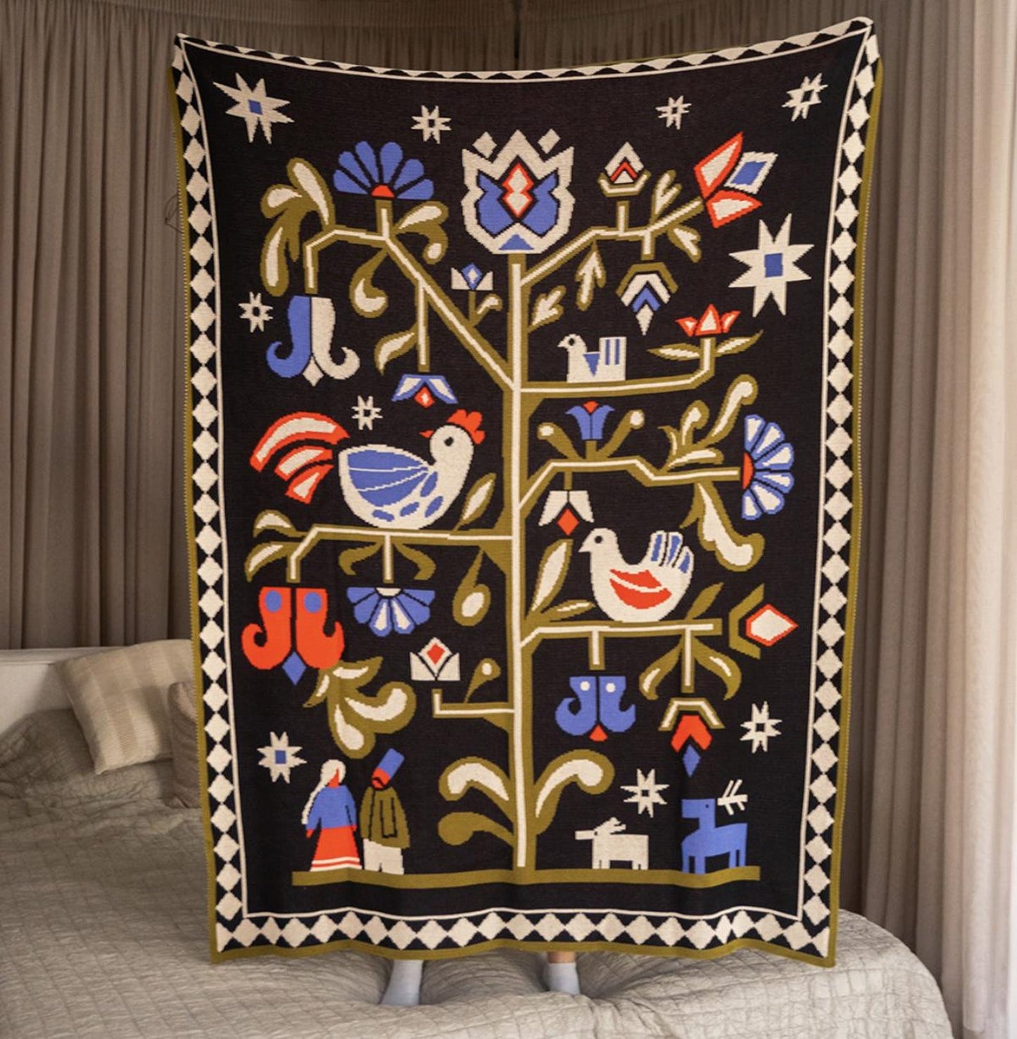 Modern Black Ukrainian Throw Blanket Ukrainian Folk Home Decor