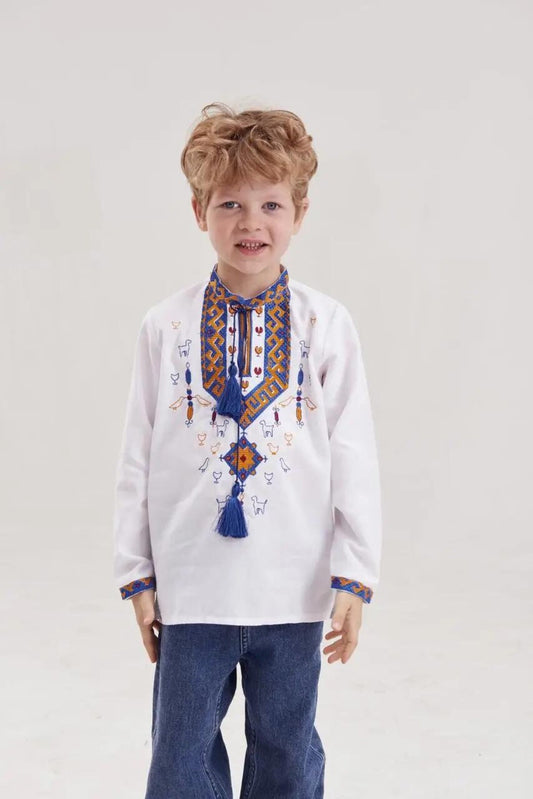 6-12YO Modern Embroidered Ukrainian Slavic Folk Shirt for Boys