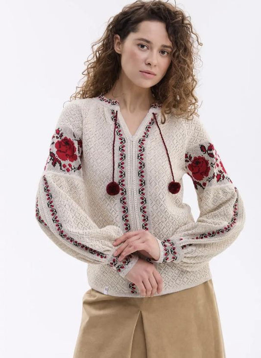 Modern Knitted Blouse with Crochet Details – Elegant and Versatile Ukrainian Vyshyvanka