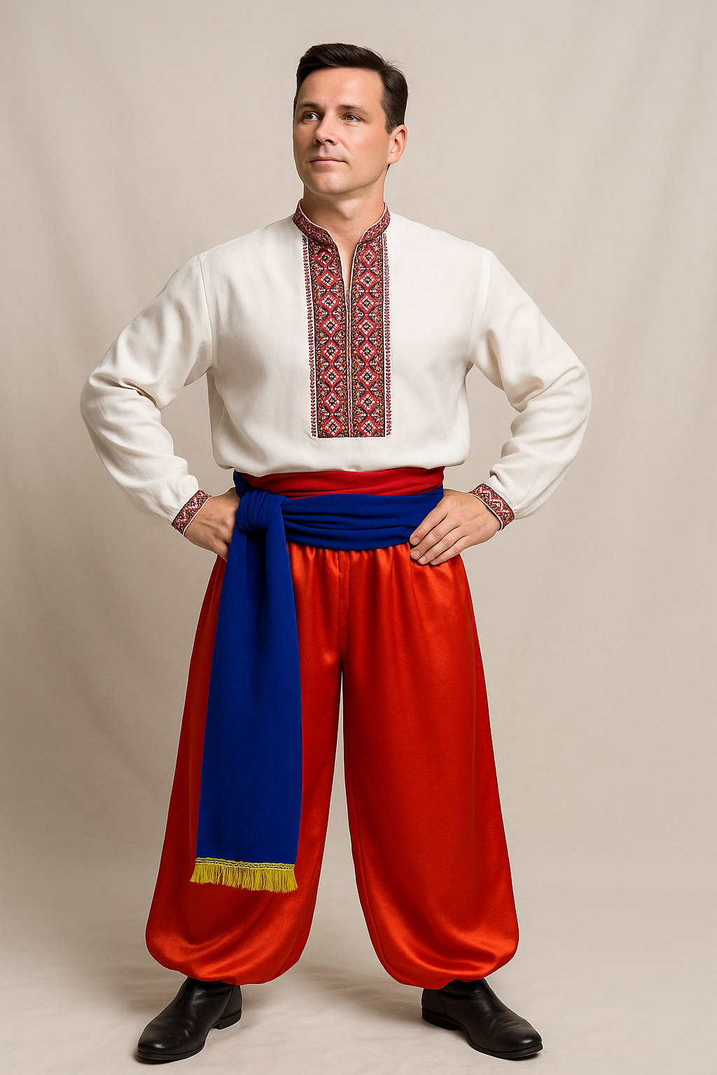 Red Adult Ukrainian Cossack Pants Sharovary for Men