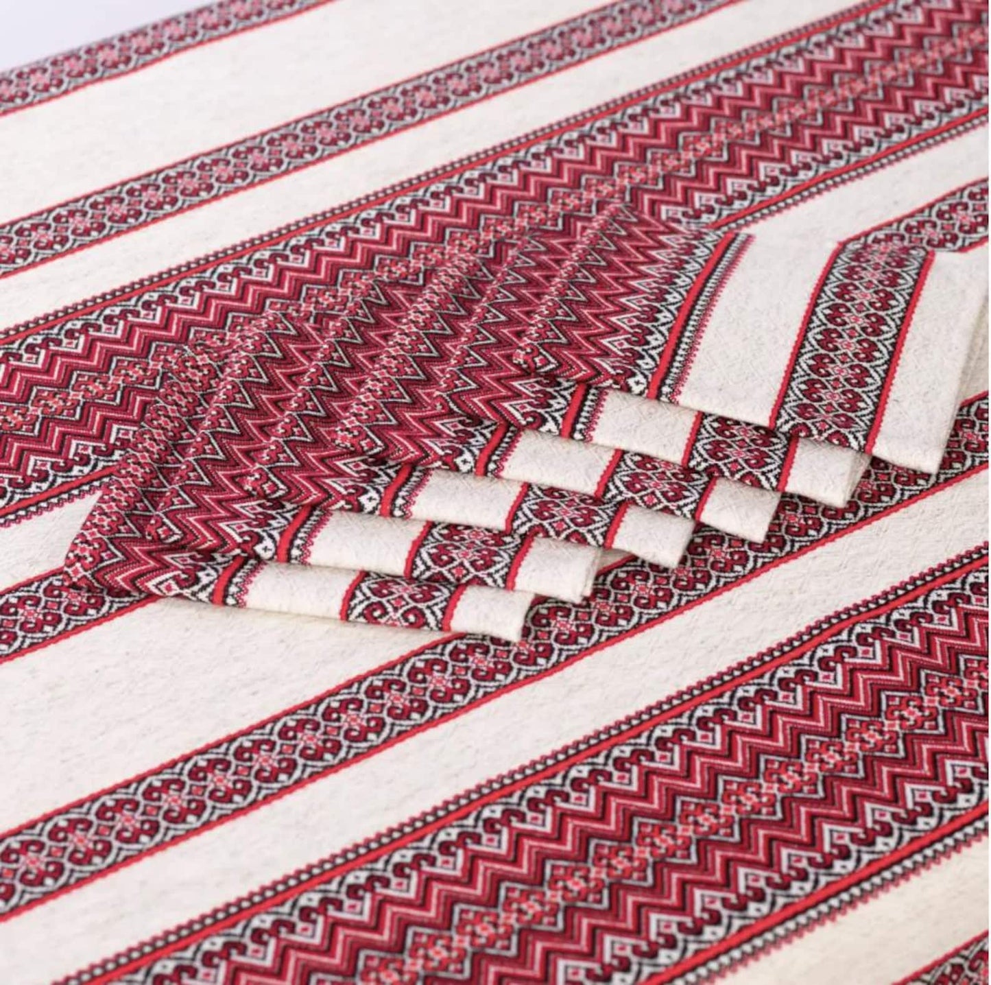 High Quality Thick Red Ukrainian Tablecloth with Embroidery – Set with 6 Napkins