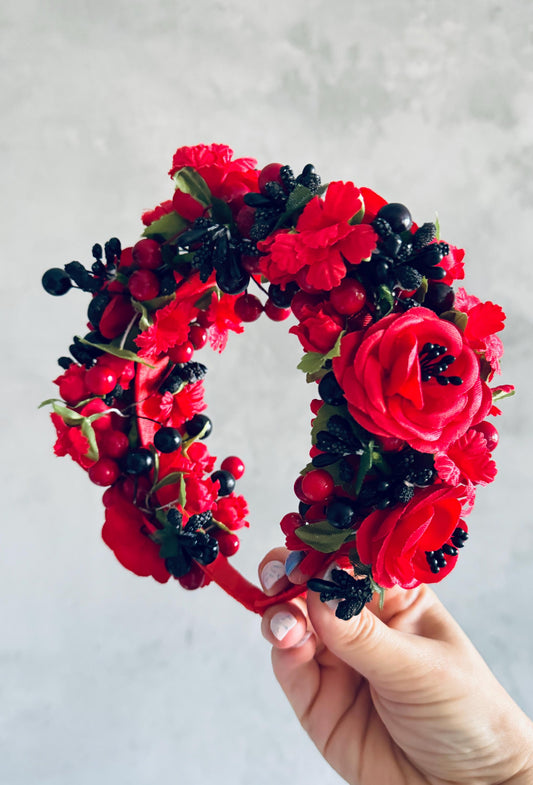 Red and Black Flower Crown Floral Headband