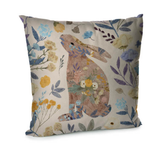Elegant Velvet Decorative Pillow Case with Spring Bunny Motiffs