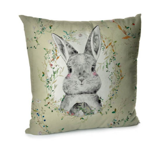 Elegant Velvet Decorative Pillow Case with Spring Bunny and Fox Motiffs