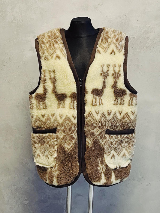 Traditional Mountain Unisex Open Merino Vest Sheep Wool Vest Made in Ukraine