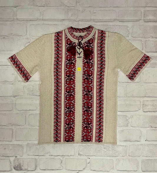Summer Crochet Knit Short Sleeve Linen Vyshyvanka for Men