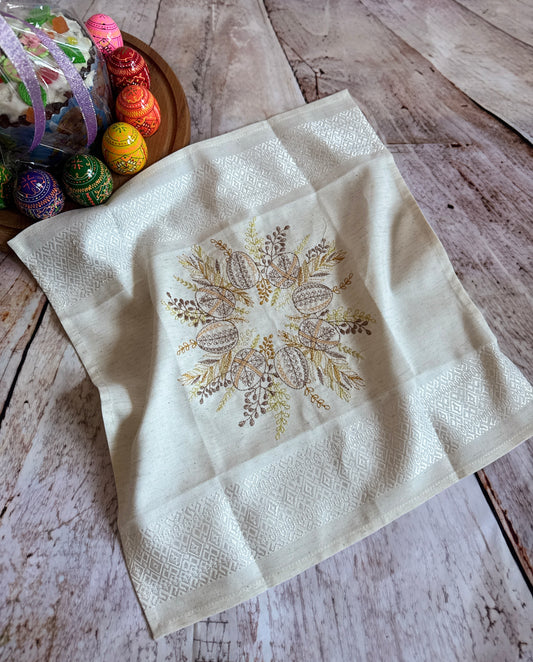 Beige Easter Napkin Ukrainian Embroidered Easter Basket Cover
