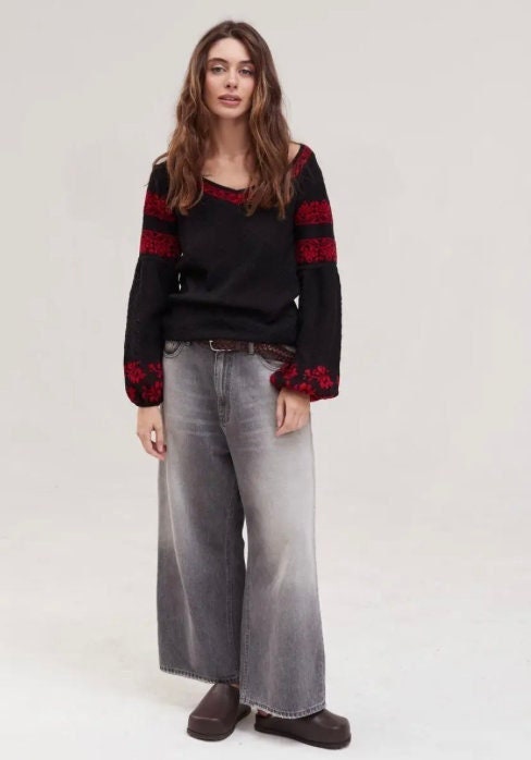 S-4XL  Modern Knitted Ukrainian Blouse with a French Twist – Timeless Elegance Redefined