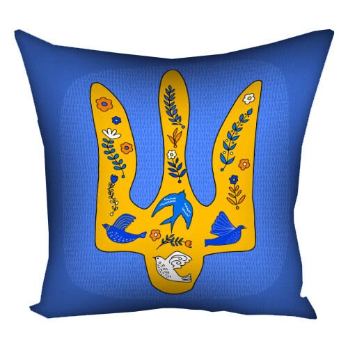 Ukrainian Decorative Pillow Case – Tryzub with Blue and Yellow Colors