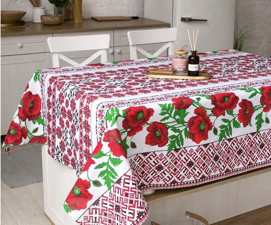 Ukrainian Festive Table Cloth with Traditional Floral Pattern