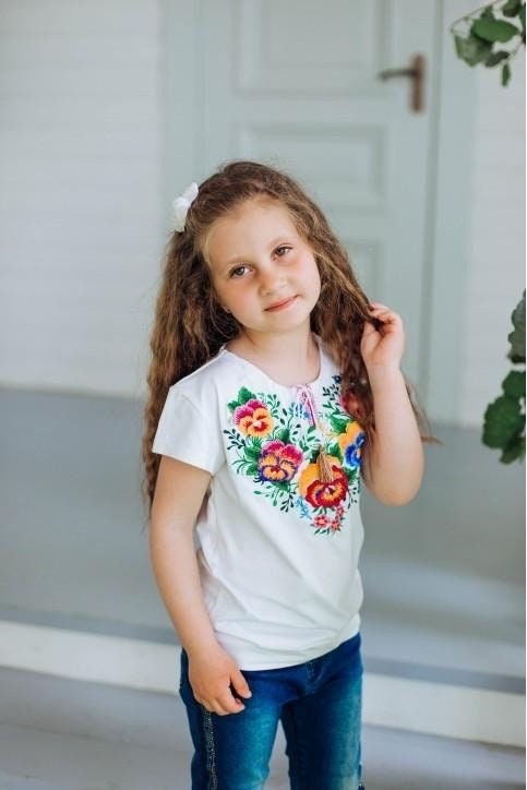 Modern Ukrainian Floral T-Shirt for Girls Embroidered with Flower Pattern Vyshyvanka T-Shirt