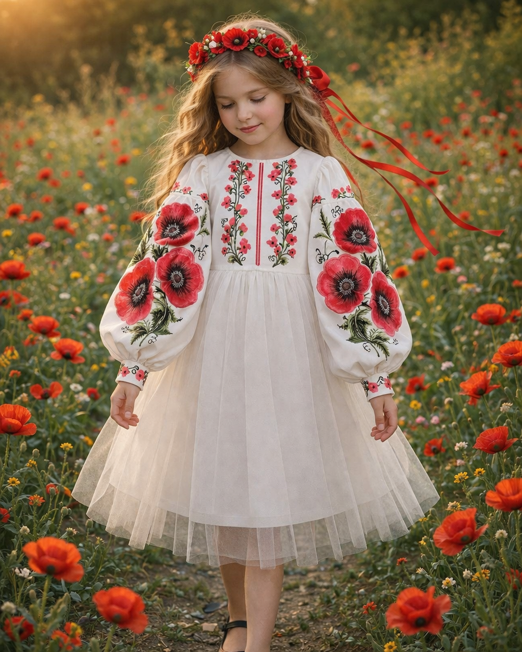 3-14YO Charming Ukrainian Embroidered Dress for Girls