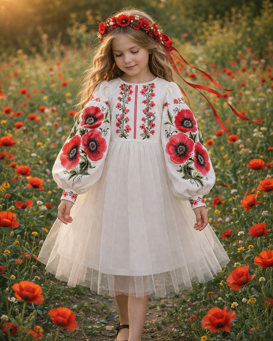 3-14YO Charming Ukrainian Embroidered Dress for Girls
