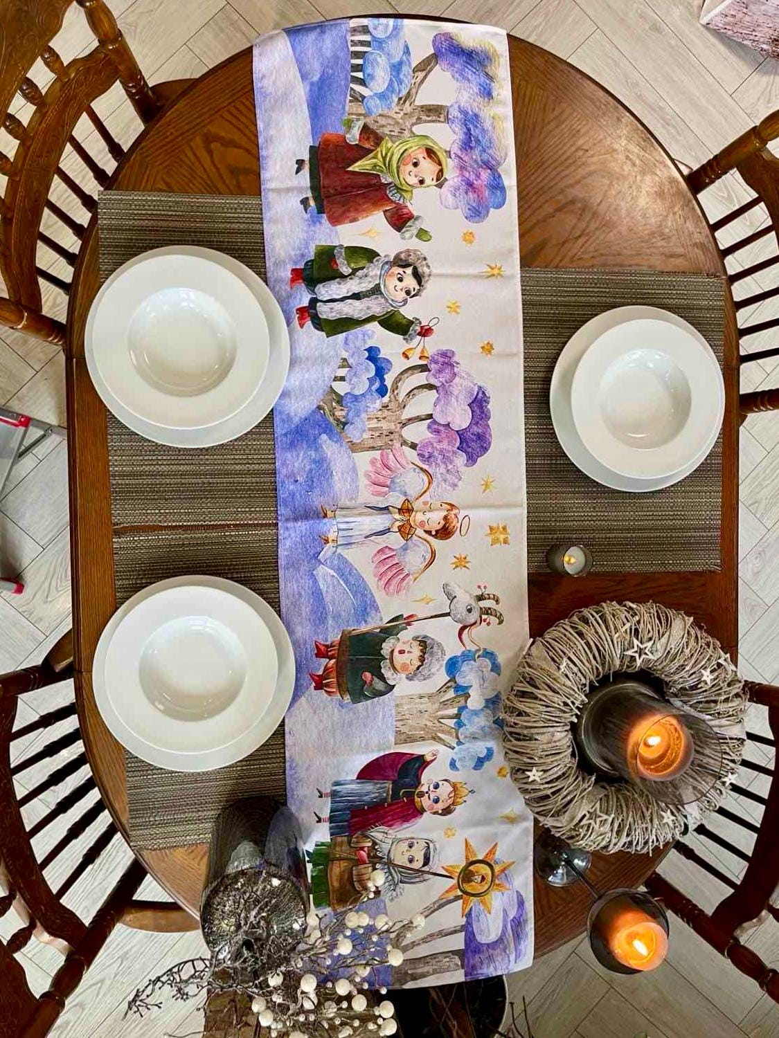 Christmas Ukrainian Table Runner Featuring Traditional Koliadnyky Design