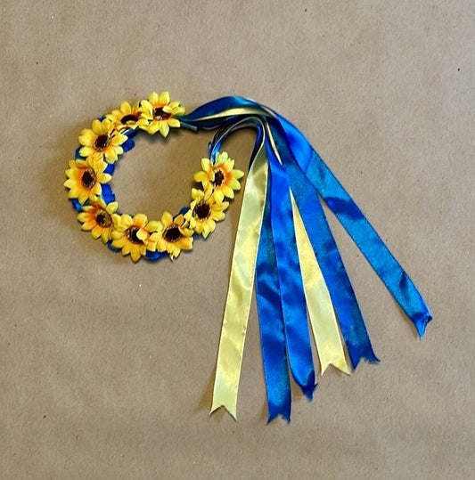 Elegant Ukrainian Vinok in Traditional Yellow and Blue Colors Symbol of Heritage and Beauty