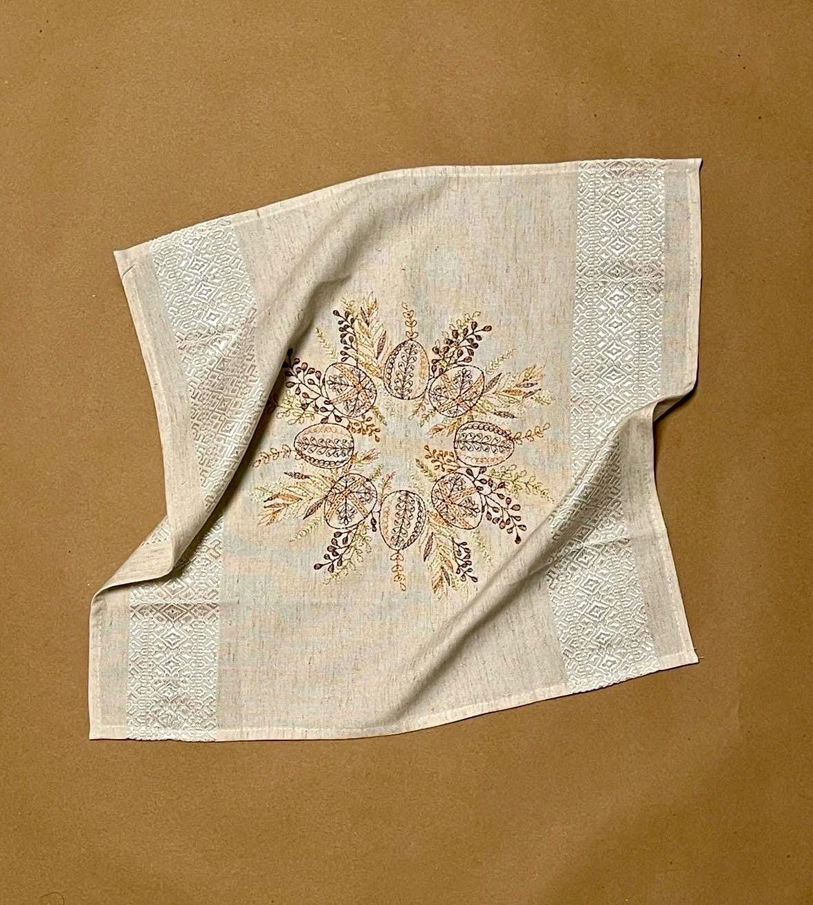 Beige Easter Napkin Ukrainian Embroidered Easter Basket Cover