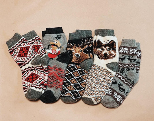 Artisan Wool Winter Socks with Scandinavian Patterns Ukrainian Souvenir - 6 Designs