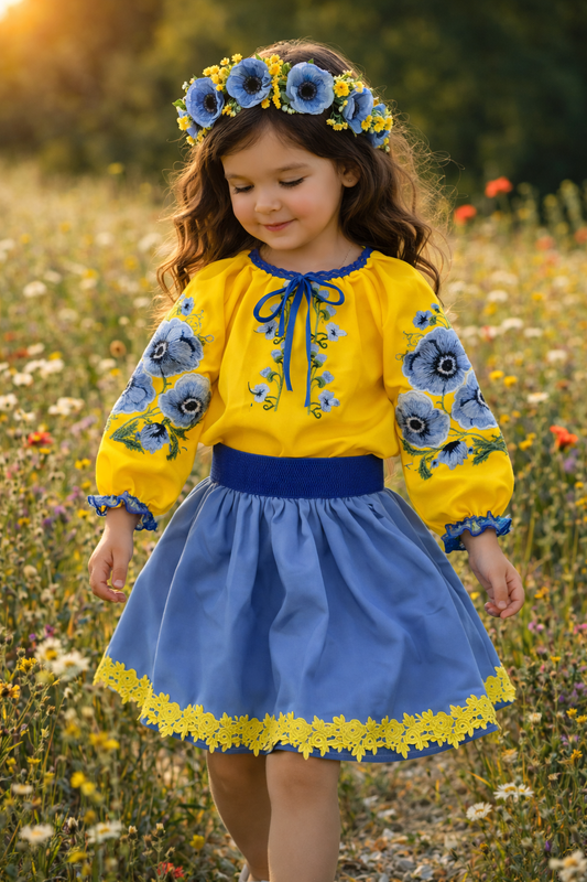 Ukrainian Traditional Costume with Vyshyvanka for Girls In Blue