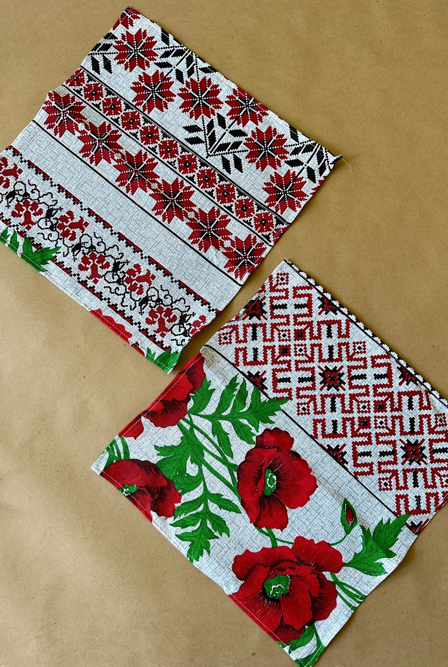 Modern Ukrainian Table Napkins with Poppy Seed Flower Motif