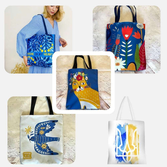 Ukrainian Canvas Tote Bag, Cotton Shopper Eco Bag with Zipper