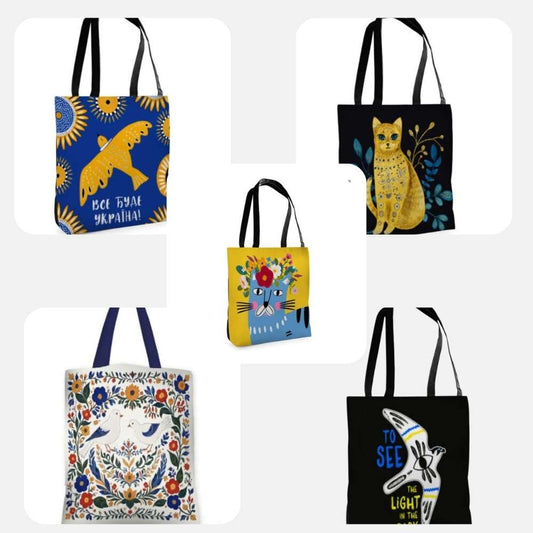 Ukrainian High-Quality Cotton Shopper Bag with Modern Ukrainian Art Print - 8 designs