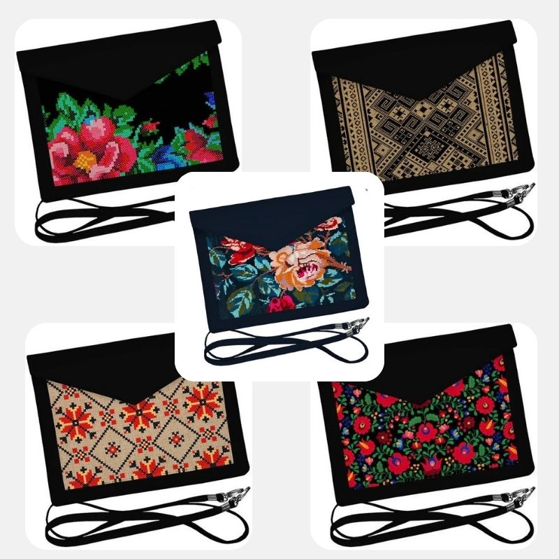 Ukrainian Clutch Crossbody Bag with Bold Ukrainian Ornament - 7 designs
