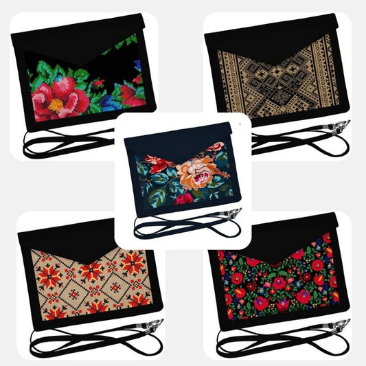 Ukrainian Clutch Crossbody Bag with Bold Ukrainian Ornament - 7 designs