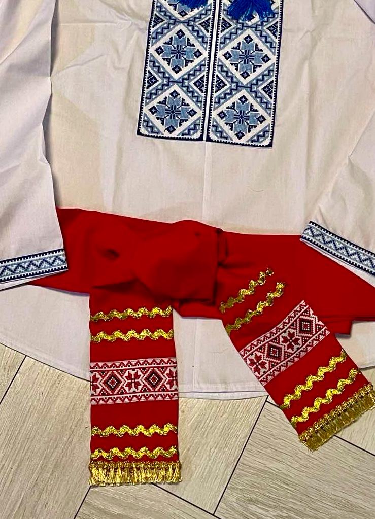 Red Adult Folk Ukrainian Cossak Costume with Hat Sharovary and Shirt